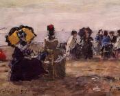 尤金 布丹 : Beach Scene, the Yellow Parasol